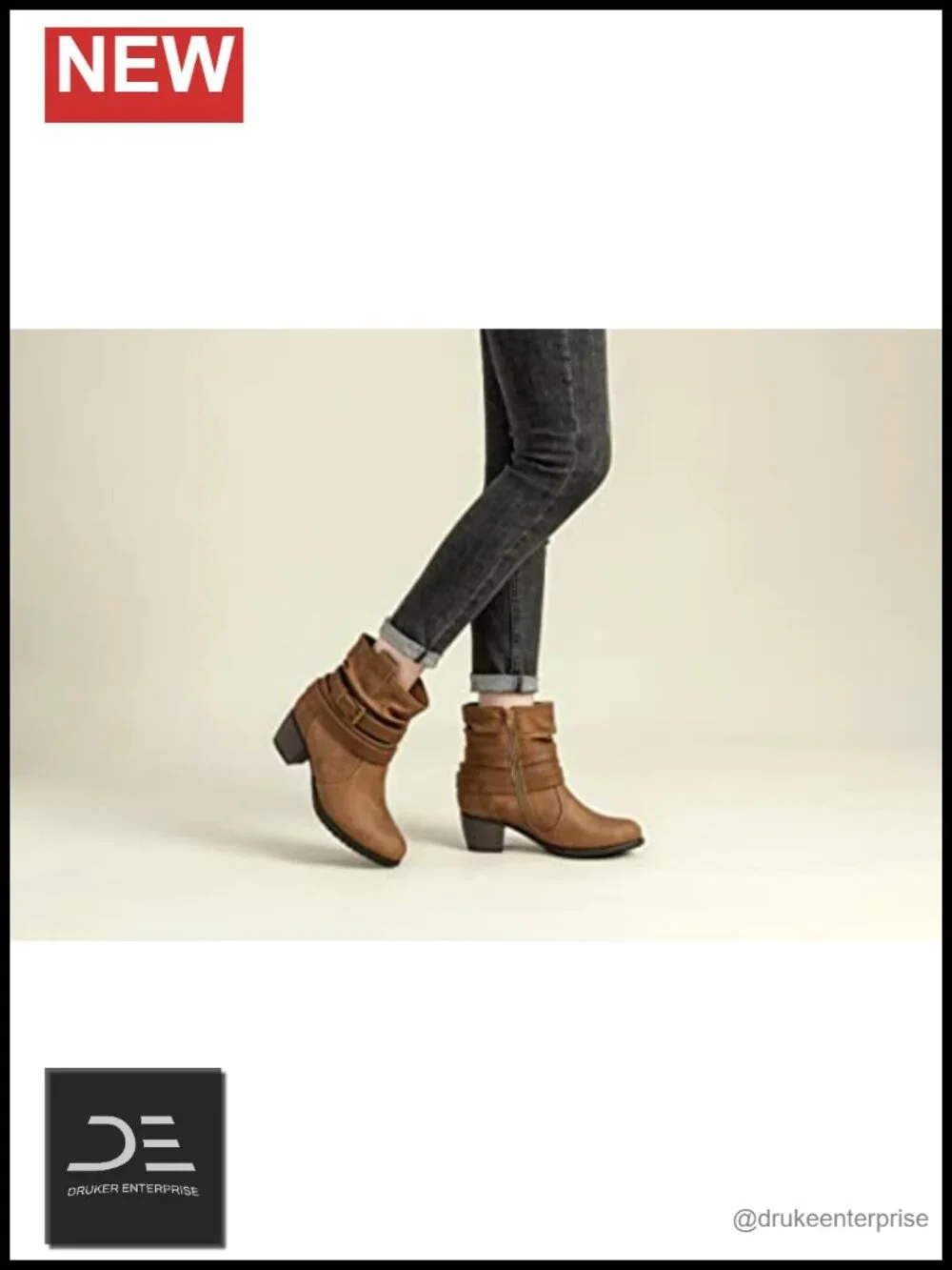 Women's Mid Calf Slouchy Dress Booties with Buckle Strap Side Zipper